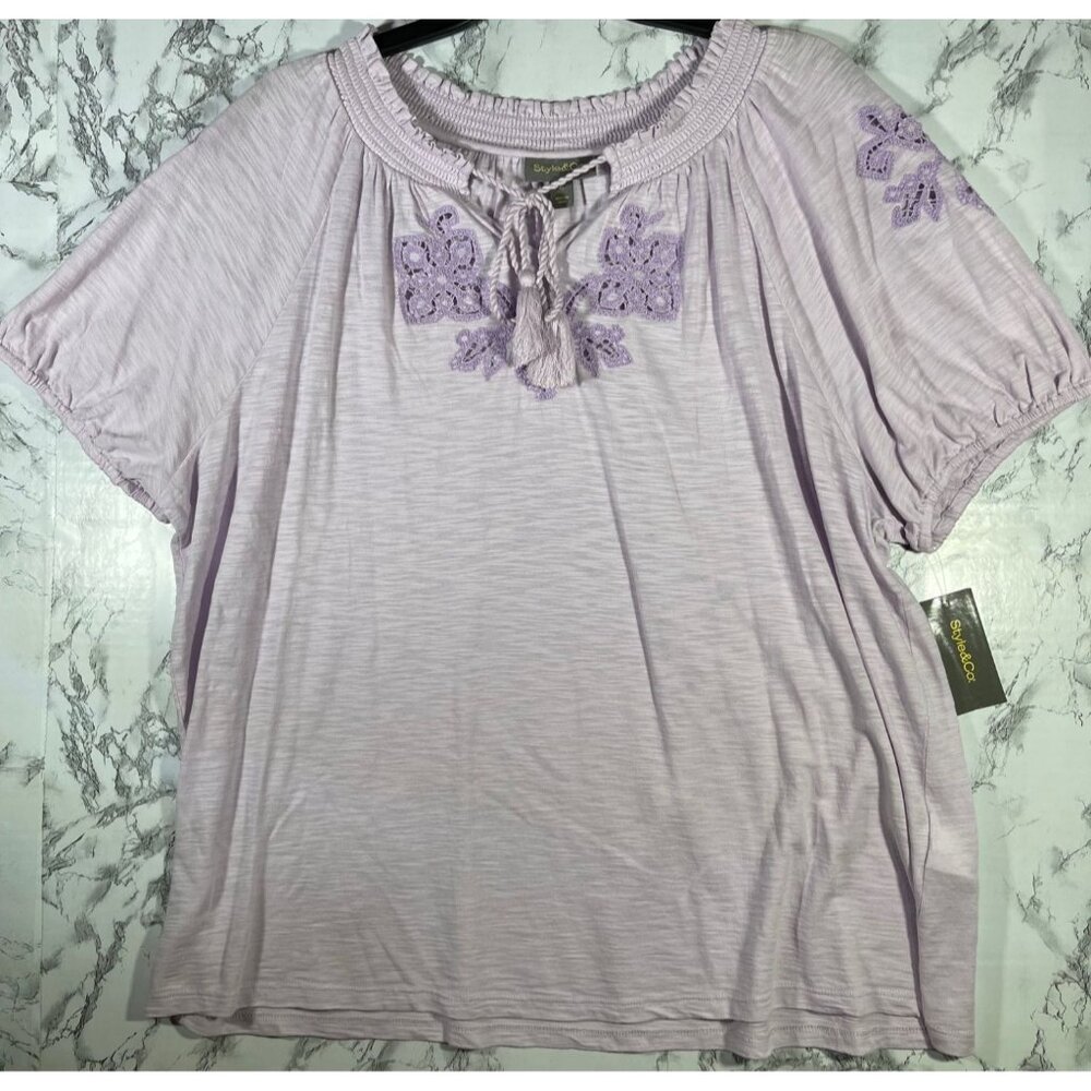Style & Co. Womens Sandy Lavender Embroidered Vacay Top Size XL